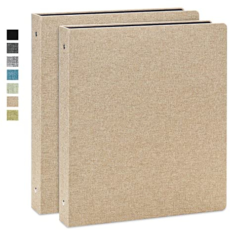 Vienrose 3 Ring Binder 1 Inch Round Rings with Linen Fabric Cover, Fits 8.5 x 11 Inch Paper, Durable Organizer for School, Office, Home, Recipes (2 Pack,Khaki)