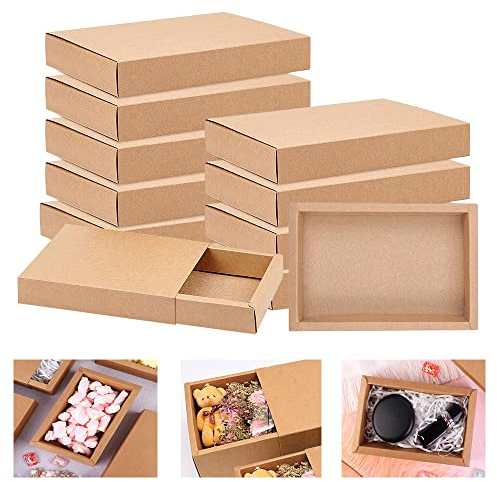 THATSRAD 12 Packung Kraftpapier Schubladenbox Geschenkbox Großbriefkartons Versandkartons 200*150*35mm Karton Geschenk Box Klein Geschenkschachtel für Gastgeschenke (Braun)