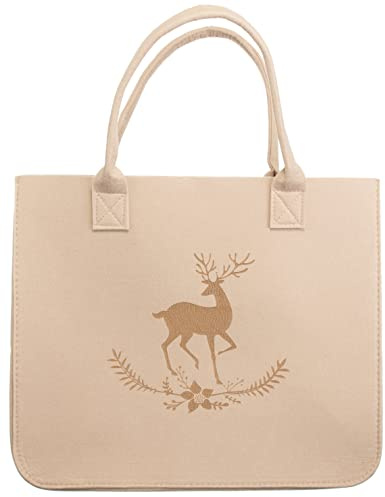 Brandsseller Borsa in feltro con cervo goffrato, ca. 38 x 19 x 32 cm, beige., 38x19x32 cm