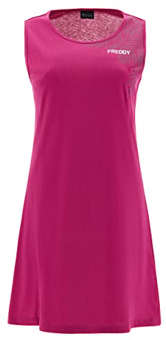 FREDDY - Abito Smanicato in Jersey con Stampa Foliage in Tono, Donna, Fuxia, Extra Large