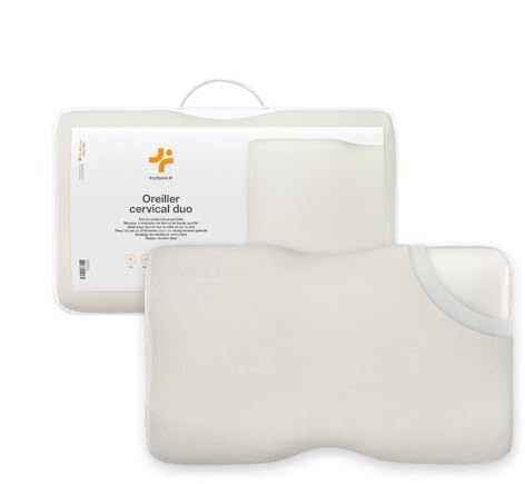 Inphysio Oreiller Cervical Ergonomique Duo Premium Oreiller à mémoire de Forme, adapté au Sommeil sur Le Dos et sur Le côté, avec taie en Coton Respirante Incluse