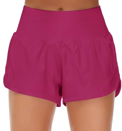Origiwish Pantalones Cortos de Correr de Cintura Alta para Mujer con Forro de Secado rápido y Bolsillos con Cremallera, Fucsia, S