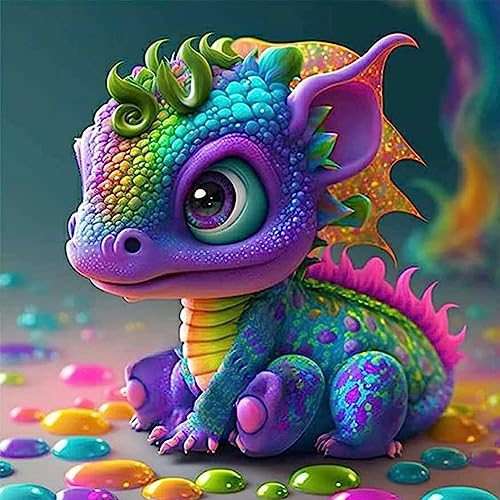 DAERLE 5D DIY Diamond Painting Kit Completo Dragón, 5D Pintura Cuadro Diamante Dragón bebé Art Rhinestones Bordado Punto de Cruz Pintura Painting para Decoración Hogar 30x30cm