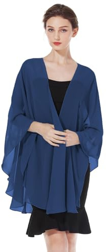 BEAUTELICATE Scialle Donna Elegante per Cerimonia Taglie Forti Chiffon Coprispalle Sheer Stola Donna per Matrimonio Estivo Sposa Abiti (Blu Navy, Taglia Unica)