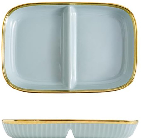 OnePines Piatti Ceramica con Scomparti, Piatto Diviso in 2, Piatto Dieta per il Controllo Delle Porzioni, per Feste, Colazione, Snack, Dessert, Insalate, Lunghezza: 23.8cm/9.37 inch