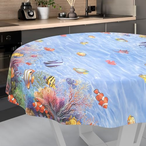 Nappe en Toile cirée Lavable, pour Table de Jardin, extérieur et intérieur, Ronde, Bord coupé, 140 cm