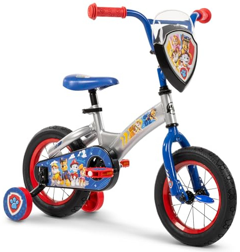 Huffy Paw Patrol Kids Bike, 12 Wheels – Ideal for Ages 3-5 Years Old, Single-Speed with Training Wheels, LED Spoke Lights, Adjustable Seat, Coaster Brake, and Chainguard