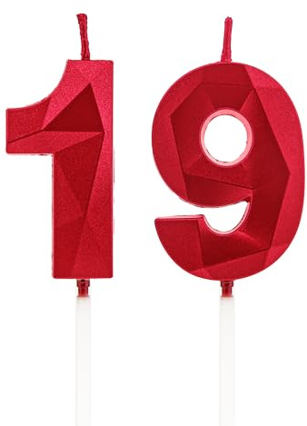 Velas 19 cumpleaños, velas con número rojo, decoraciones para tartas de cumpleaños, bodas, aniversarios de empresa