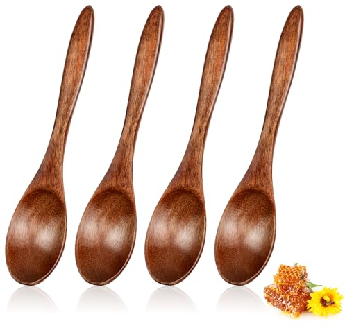 Cobee Cucchiaio Legno, Set Da 4 Piccoli Da 15cm Per Miele, Tè, Zuppa, Caffè, Condimenti E Marmellate