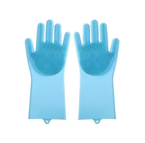 GOOZHI Gants en caoutchouc pour le ménage, Lot de 5 paires de gants de vaisselle réutilisables en silicone, éponges ménagères, portables, for la cuisine(Blue)
