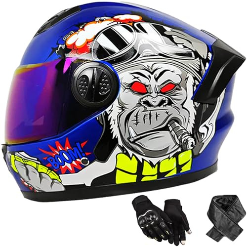 Casque intégral de moto avec Double visière, homologué ECE/DOT, femme et homme, Casque Full-Face pour Moto et Scooter, Taille : 58-62 cm S