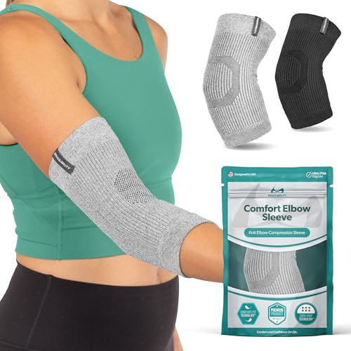 BraceAbility Elbow Compression Sleeve for Bursitis - Olecranon Elbow Brace for Tendonitis, Tennis Elbow, Golfers Elbow, Arthritis, Elbow Pain Relief Arm Sleeve for Women and Men (M - Gray)