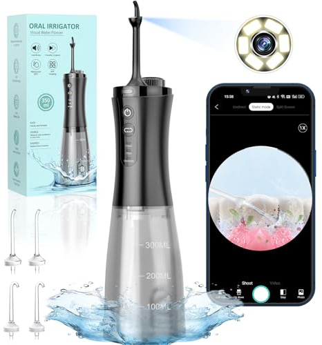 VITCOCO Irrigador Dental Inalámbrico Trragba Eléctrico, Ganador de la Prueba del Irrigador Bucal, Depósito de Agua de 350 ml, 12 Modos Individuales, 5 Accesorios, Limpieza Dental (Negro)