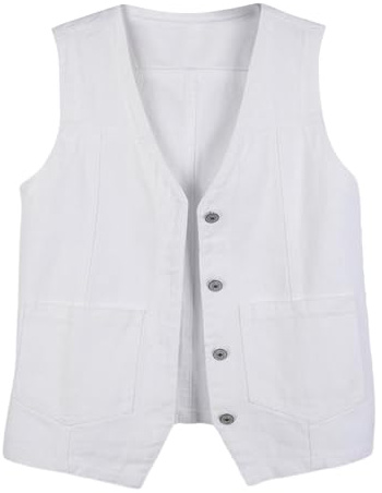 Womens Denim Waistcoat Sleeveless Denim Vest Button Down Lightweight Cropped Gilet Solid Womens Short Paragraph Coat Washed Cowboy Jean Jacket Ladies Casual Vintage Jacket Slim Fit Tank Top