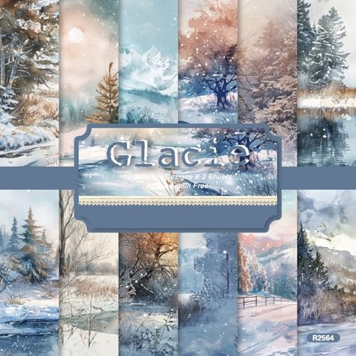 24 Sheets Scrapbooking Pads Paper 6 x 6 Snow Scene Scrapbooking Decoupage Pad Set Winter Background Decotation Pads Album Scrapbook Decorative Paper for DIY Craft Card Making Gift Wrapping (C)