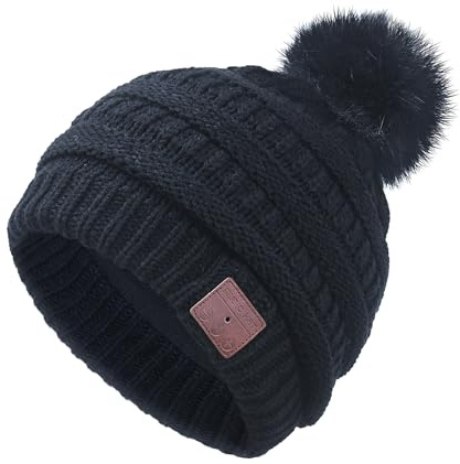 HaetFire Berretto musicale senza fili con cuffie Bluetooth inverno caldo pompon cappello lavorato a maglia cuffia cuffia teschio altoparlante incorporato microfono per donne adolescenti ragazze sport
