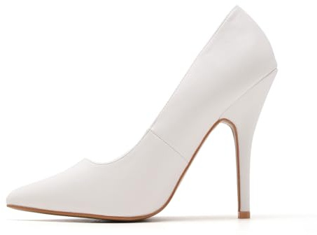Bismaa Women Stiletto High Heel Pointed Pumps Ladies Party Clubbing Work Court Shoes, White Matte 11