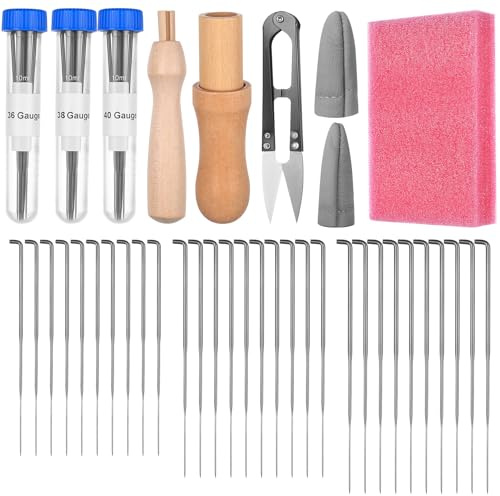 39 Kit de Agujas de Fieltro, Kit de Fieltro de Aguja Perforadoras para Manualidades, Agujas para FieltrarKit de iniciación con mango de madera para manualidades y animales de lana, con accesorios