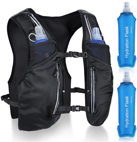 Nextyu Gilet Running Uomo Donna, Zaino Idratazione Trail Running Leggero con 2 Borraccia Morbida 500ml & Cinghie Pettorali Regolabili per Corsa Maratona Escursionismo MTB Ciclismo
