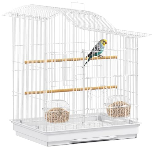 PawHut Cage à Oiseau volière avec 4 Portes, 2 perchoirs, Plateau Coulissant, pour inséparables, perruches, pinsons, 47,5 x 36 x 54,5 cm, Blanc
