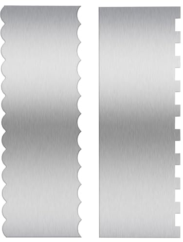 Stainless Steel Cake Scrapers, 2 Pcs Dual-Edged Icing Smoother and Striper Tool with 4 Style Patterned Comb, Professional Cake Decorating Tools for Buttercream, Fondant, Dough, Baking Supplies