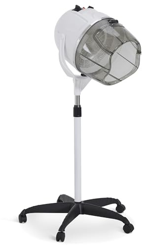 BarberPub 1000W Hooded Hair Bonnet Dryer with Stand, Height Adjustable Floor Standing Rolling Base, Beauty Salon Equipment with 360° Rotation VHD08 (White)