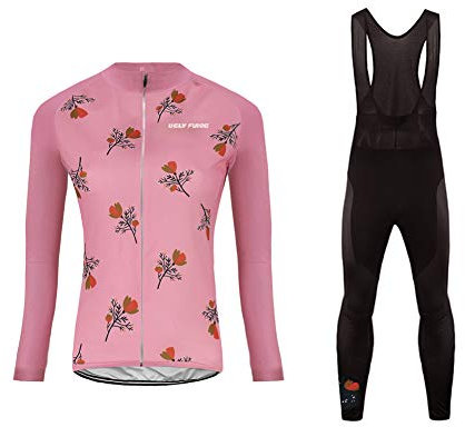 Uglyfrog Damen Radtrikot Set Fahrrad Trikot Langarm + Radhose mit Sitzpolster Fahrradbekleidung MTB Sportanzug Fleecefutter