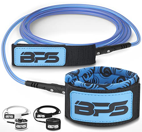 BPS 'Storm' 10-Foot Surfboard Straight Leash - Premium SUP/Surf Durable Leg Rope No Rusting Stainless Steel Swivels and Triple Rail Saver - for SUP Paddle Boarding Surfboarding (Koru Dark Blue)
