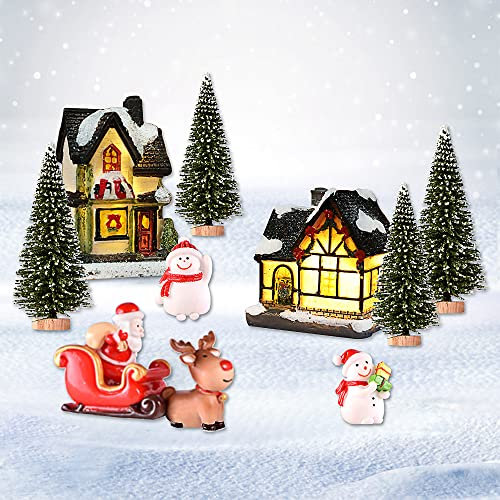 Bseical Villaggio Natalizio Luminoso Casette Villaggio Natalizio, Villaggio Natalizio con Trenino Villaggio Natalizio Personaggi, LED Casette Natalizie Batteria Caricata, Base per Villaggio Natalizio