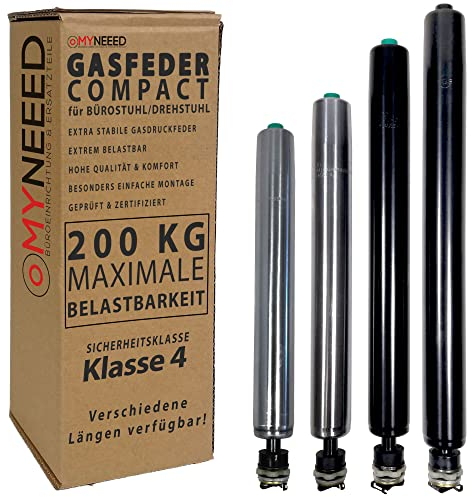 MYNEEED Gasdruckfeder Bürostuhl Ersatzteile Compact - Ersatz Gasfeder bis 200 kg für Drehstuhl Chefsessel - Stufenlos Höhenverstellbar - TÜV & GS Geprüft, Gasfeder Länge:230 mm