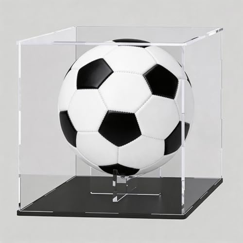 HOPEME Display Case 10x10x10 Inch with Ball Holder ，Acrylic Display Box for Collectibles, Dustproof Acrylic Display Case with Lid and Matt Black Base for Models and Action Figures