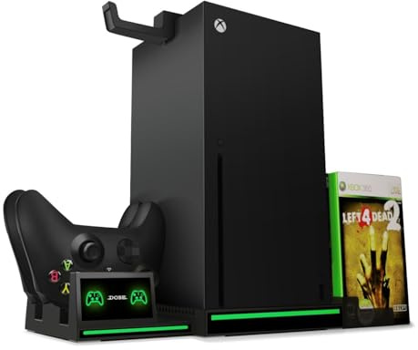 TNP Vertikaler Ständer für Xbox Series X - Ladestation für Controller mit 2 Pack 300 mAh Akku, 10 Slot Game Storage und Headset-Haken
