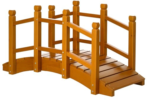 Outsunny Pont Jardin Bois avec Garde-Corps, Passerelle Arc, Marron | Pour étang, ruisseau de jardin