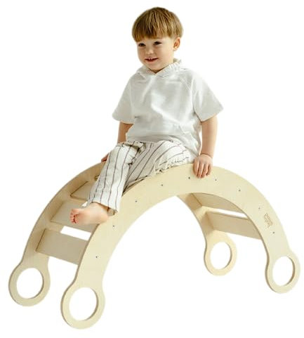 Arche d'escalade pour enfants, Balançoire d'escalade en bois fait à la main, Balançoire triangle, Balançoire d'intérieur à domicile, Table d'équilibre, Mur arc Montessori, (M, Naturel)
