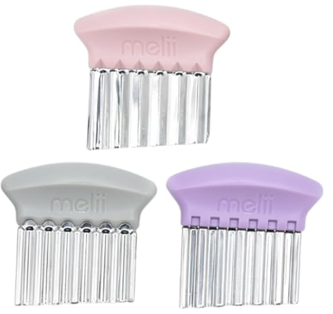 melii Lot de 3 couteaux ondulés en acier inoxydable avec différentes lames, parfaits pour couper les légumes, les frites, les sandwichs, les fruits, excellent outil pour le sevrage LED de bébé – Rose,