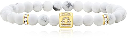 Oneress zodiakarmband för kvinnor, 6 mm naturlig vit turkos stjärnbild stjärntecken horoskop armband 12 konstellationer berlockarmband bön välsignelse armband unisex, Sten
