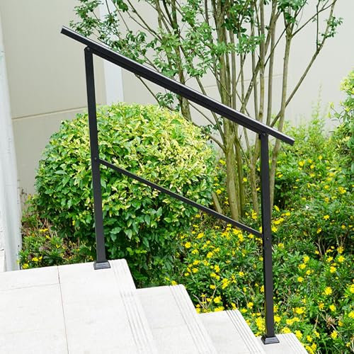 Gr8 Garden Adjustable Black Metal Mobility Handrails for Outdoor 1-4 Steps Stairs Safety Steel Porch Deck Railing Grab Handle Bar Bannister Rail