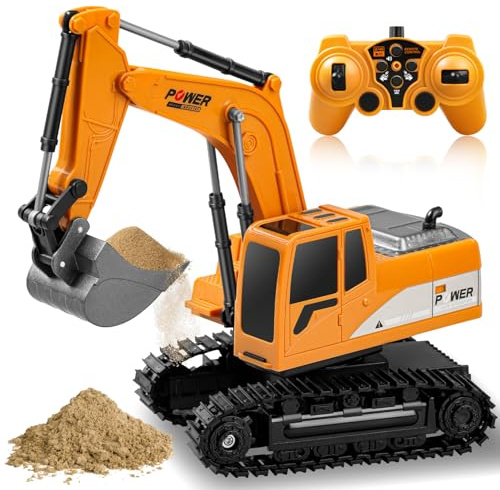 Daioller Excavateur de Construction - Jouet télécommandé pour Enfants 3+, RC Excavator Hydraulique avec Recharge/60+Min de Temps de Jeu/Tourne à 680-degrés/Pelle métallique/Lumières/Sons