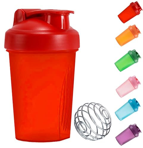 KANGSIT Protein Shaker Bottle with Stainless Steel Mixing Ball, BPA- and DEHP-free, Leakproof Flip On Lid- Protein & Supplement Shaker Bottle 400ml (Red)