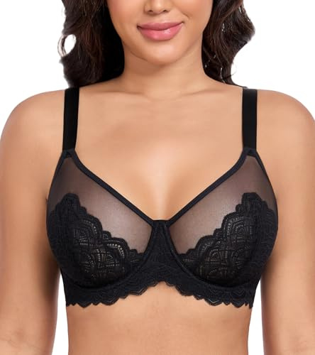 DotVol Donna Minimizer Pizzo Sexy più Dimensione Copertura Completa Underwire Reggiseno Quotidiano(Nero, 5C)