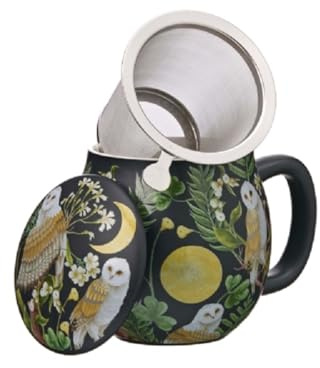 LA VIA DEL TE Teekanne aus Porzellan mit Filter aus Edelstahl, 0,35 l, Camilla Birdy Barbagianni