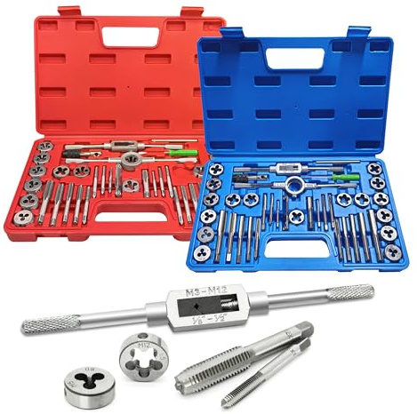 GMTOOLS 80pcs Tap and Die Set, SAE and Metric Tap Die Wrench Set, Metric Standard M3 to M12 Coarse Fine Rethreading Threads Bits for Cutting External and Internal Threads, NC, NF, NPT Repair Tools