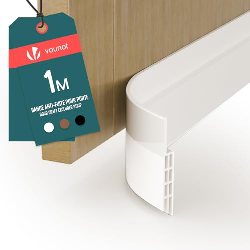 VOUNOT® Bas de Porte Isolant 100cm Découpable Boudin de Porte Coupe-Froid Anti Courant d’air Isolation Phonique Anti Bruit Joint Universel pour Entrée et Maison Blanc