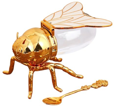 Tarro decorativo con forma de abeja para condimentos con cuchara, dispensador de jarabe, aceite y azúcar, para cocina y hogar