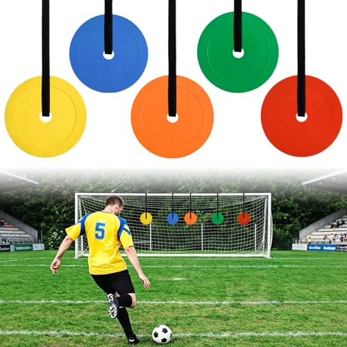 BXUUXA 5PCS Cible de But de Football, Filets Cibles à Disques de 15.5 cm avec Sangles Réglables Filets D'entraînement au Tir au But pour Aide à l'Entraînement de Précision, pour Hockey, Baseball