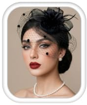 Adramata Chapeau Mariage Femme avec Collier de Perles Vintage Fascinators | Fleurs Bandeau en Maille Dentelle de Voile Vintage Fascinator Accessoires,Chapeau Femme pour Mariages,Cocktails,Goûters