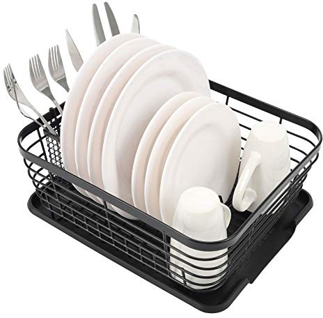 TQVAI Escurreplatos Acero Inoxidable Escurridor de Platos Cubiertos Organizador Cocina (36,1 x 30,7 x 13,97 CM) Dish Drying Rack Estante para Guardar Cubiertos, Negro