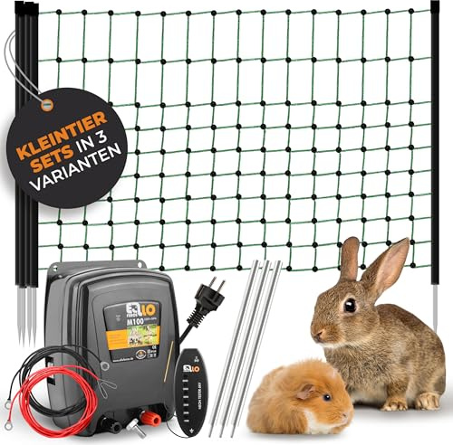 Ellofence Kit clôture électrique pour Petits Animaux - Appareil Secteur 230 V Robuste, Filet électrifiable 25 m, Mise à la Terre & testeur - Kit Mobile Complet pour Poules, Lapins & Chiens