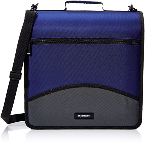 Amazon Basics - Ringbuch mit 3 Ringen und Reißverschluss - D-Ring, 10,16 cm, Blau