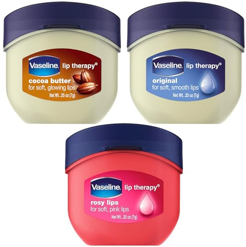 Vaseline Lip Therapy Variety 3-Pack – Original, Rosy Lips, Cocoa Butter Lip Balm Moisturizers in Mini Jars, 0.25 Oz Ea